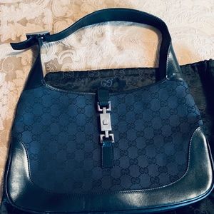 Gucci black canvas and leather hobo